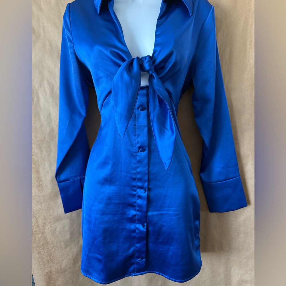 Zara Vibrant Blue mini dress. Tie front.womens small